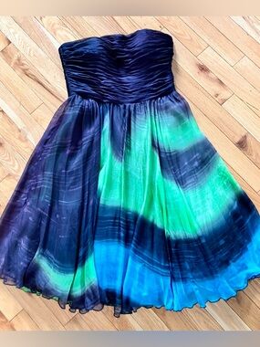 Alberto Makali Black, green and blue tie dye silk dress